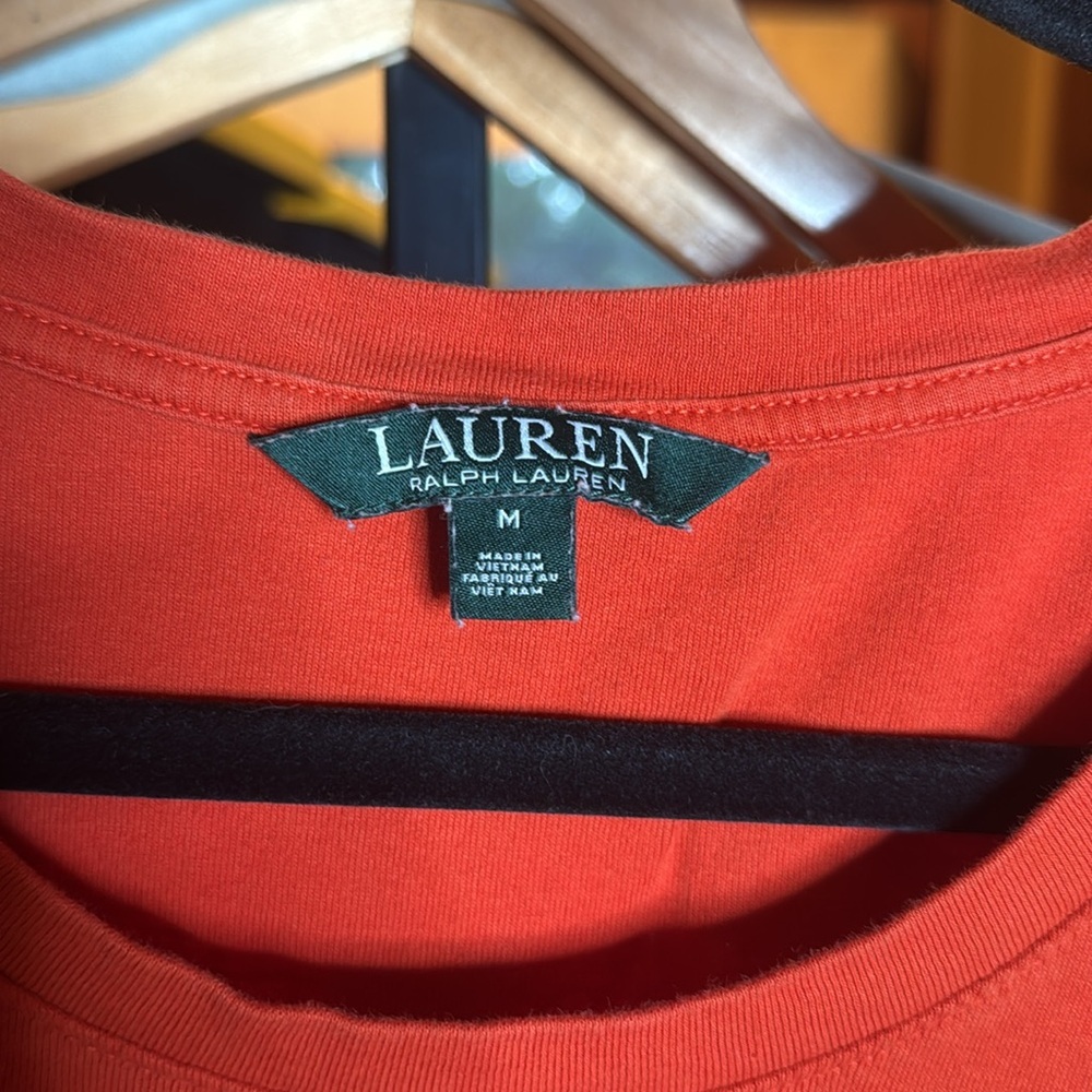 Vintage Y2K Lauren Ralph Lauren Orange Cap Sleeve Baby Tee Size Medium - Picture 5 of 8